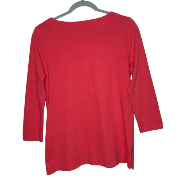 Talbots Top Women S Pink 3/4 Sleeve Blouse Shirt Pullover Anchor Buttons Coastal - Picture 2 of 10